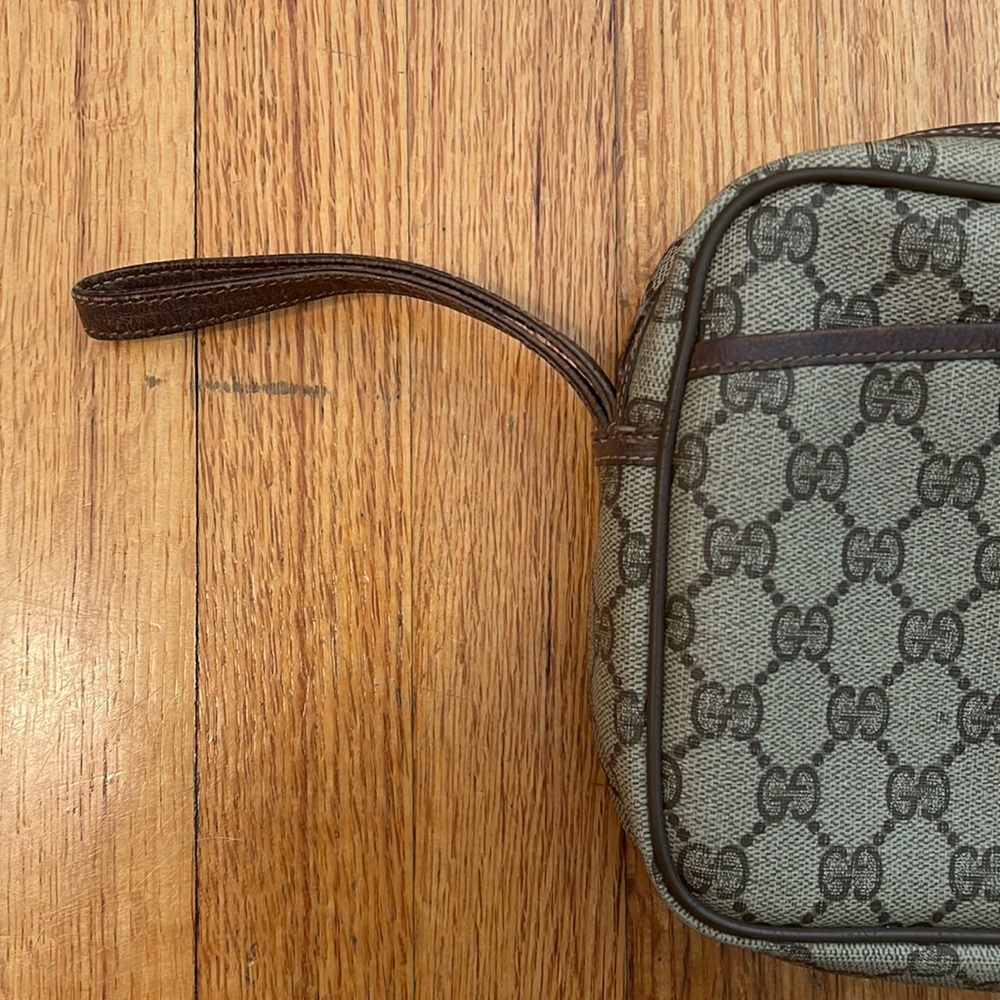 Vintage Gucci GG Brown Canvas Zip Logo Clutch - Picture 3 of 14